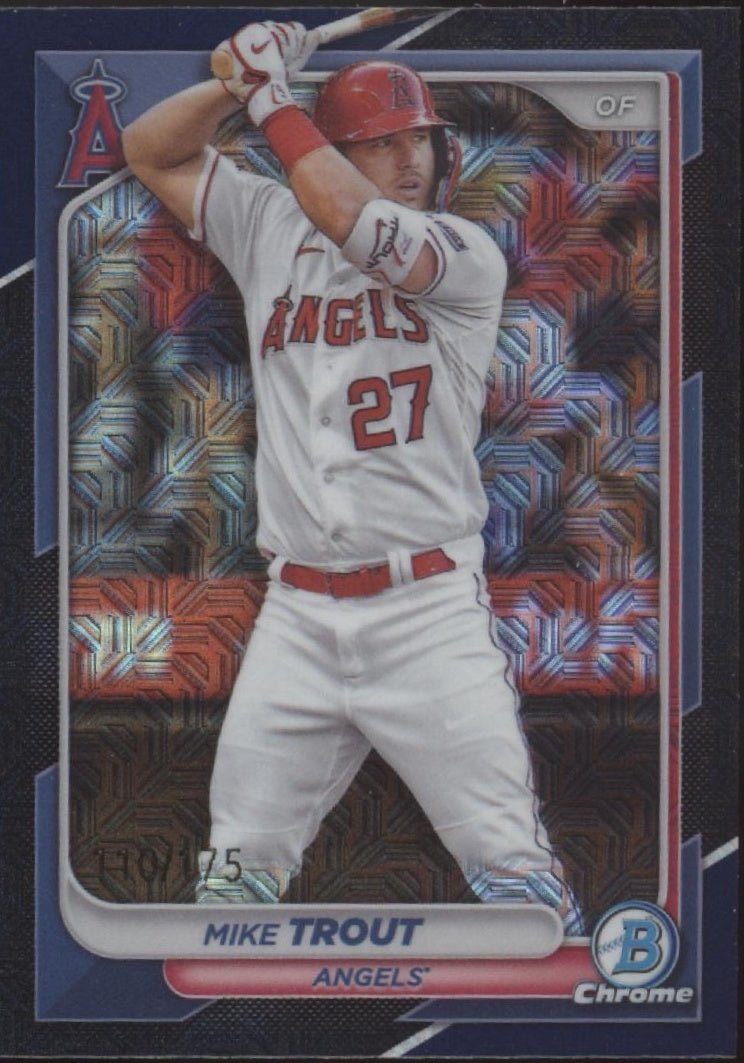 Mike Trout 2024 Bowman Chrome Royal Blue Mojo Refractor 110/175 #19 - Collector Store LLC