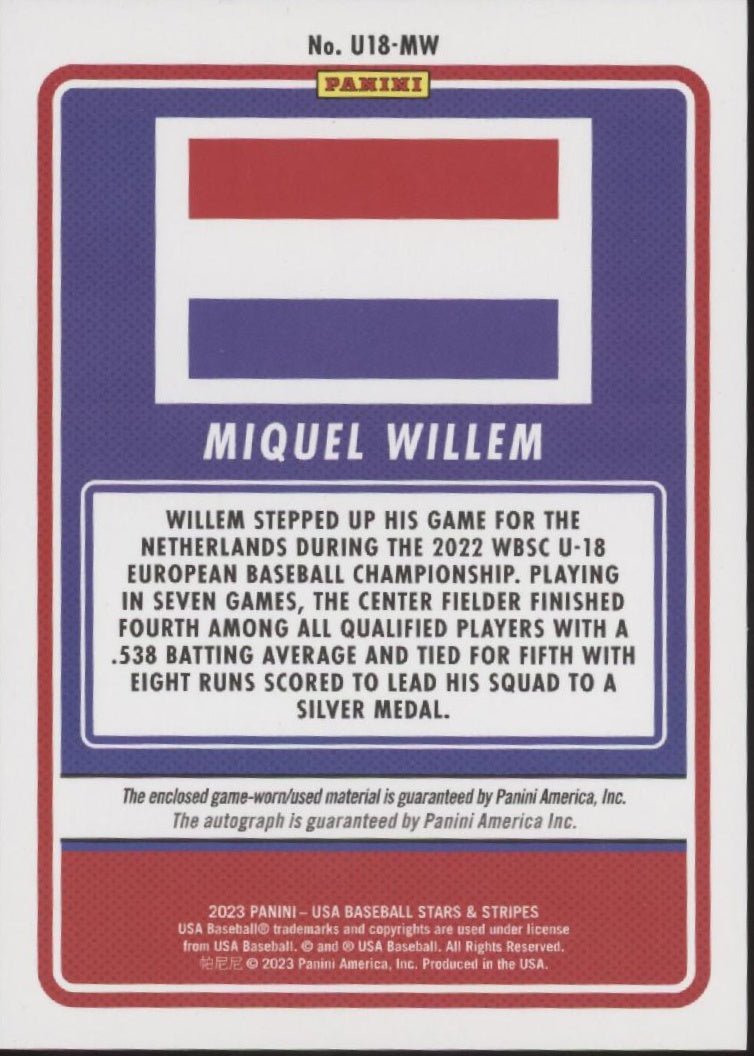 Miquel Willem 2023 Panini USA Stars & Stripes U - 18 World Cup Swatch Auto 07/23 - Collector Store LLC