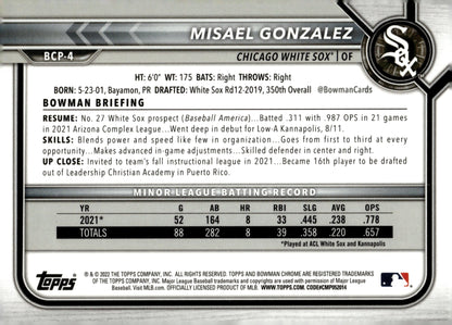 Misael Gonzalez 2022 Bowman Chrome Prospects Mojo Refractor #BCP - 4 - Collector Store LLC