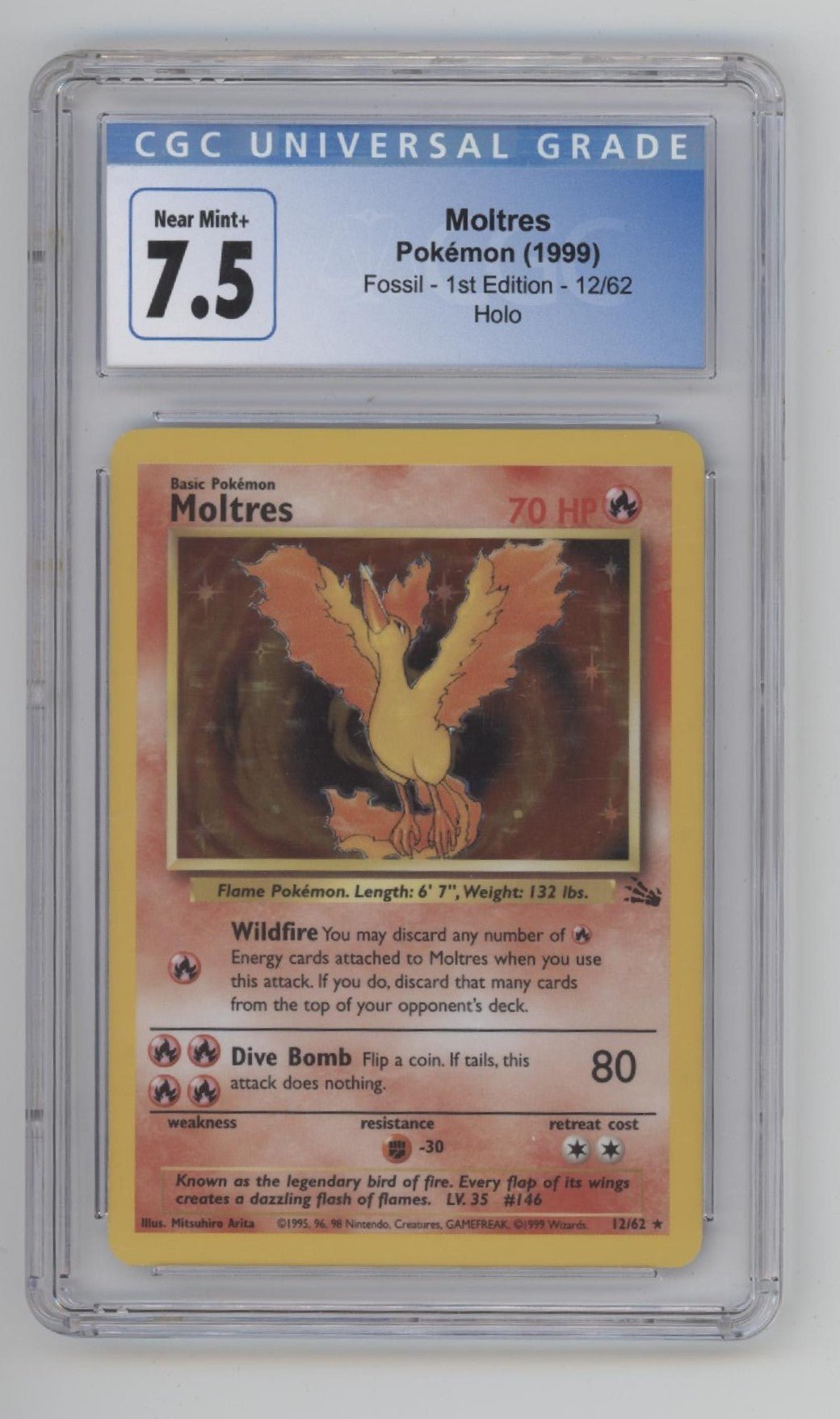 Moltres Pokemon Fossil Holo #12 CGC 7.5 (Mislabeled - Not 1st Edition) - Collector Store LLC
