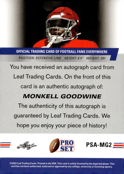 Monkell Goodwine 2022 Leaf Pro Set RC Auto #PSA - MG2 - Collector Store LLC