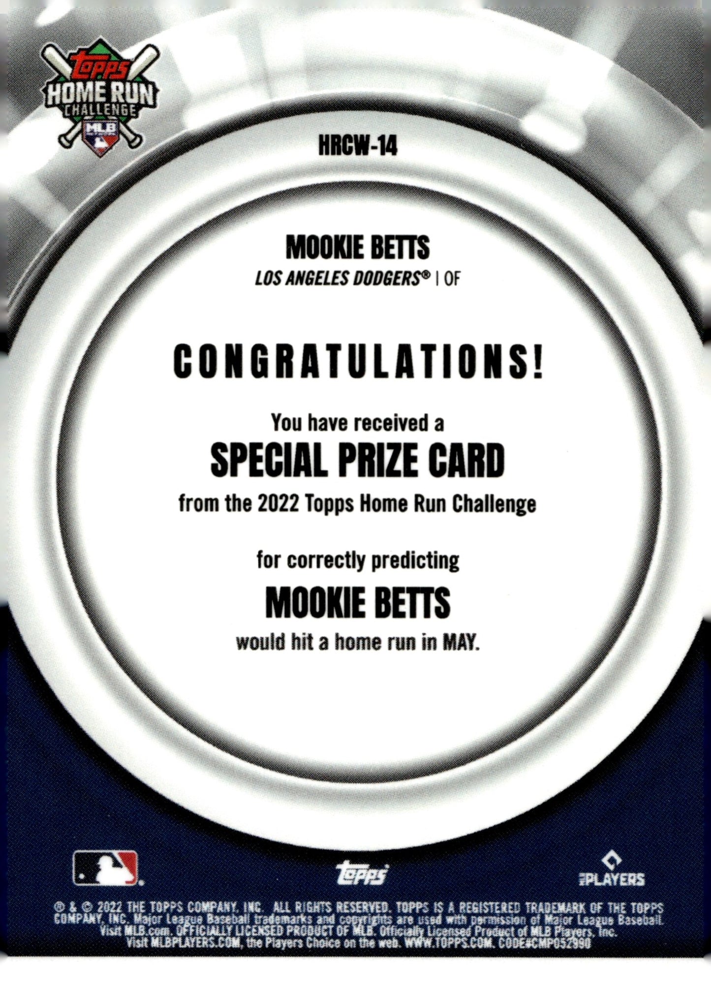 Mookie Betts 2022 Topps Home Rune Challenge Winner 011/627 #HRCW - 14 - Collector Store LLC