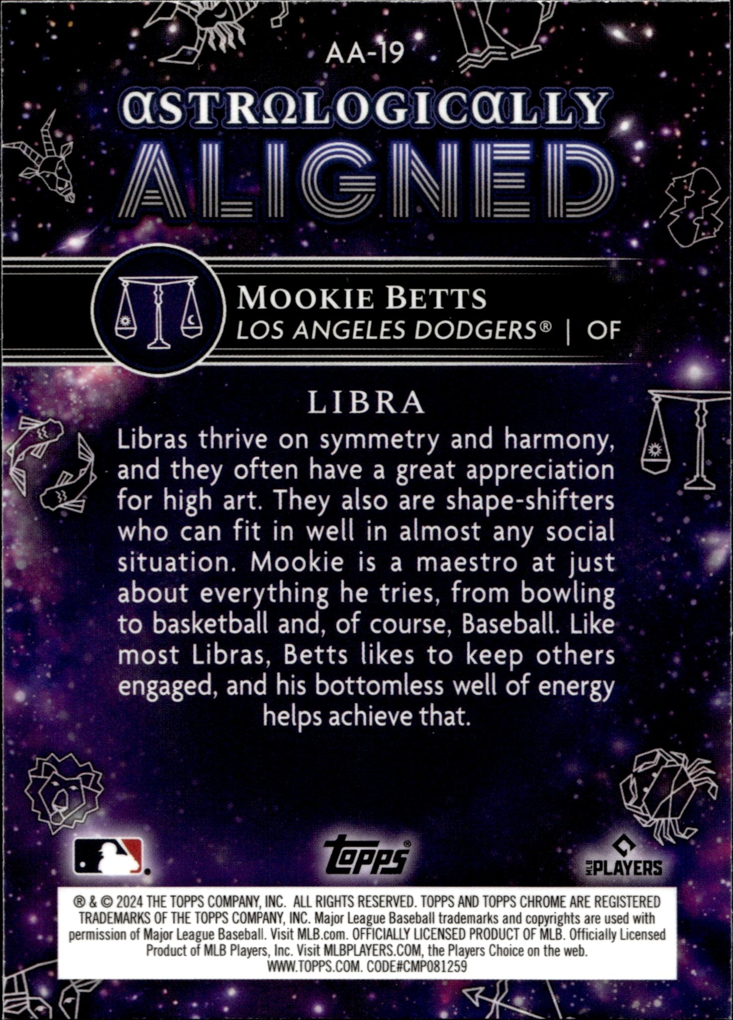 Mookie Betts 2024 Topps Chrome Cosmic Astrologically Aligned Refactor #AA - 19 - Collector Store LLC