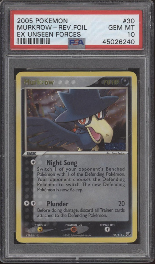 Murkrow Pokemon EX Unseen Forces Reverse Holo #30 PSA 10 - Collector Store LLC