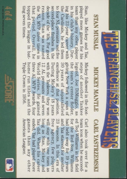 Musial / Mantle / Yastrzemski 1992 Score The Franchise Players #4 - Collector Store LLC