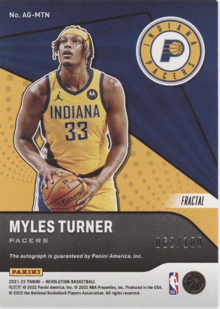 Myles Turner 2021 - 22 Panini Revolution Fractal Auto 062/100 #AG - MTN - Collector Store LLC