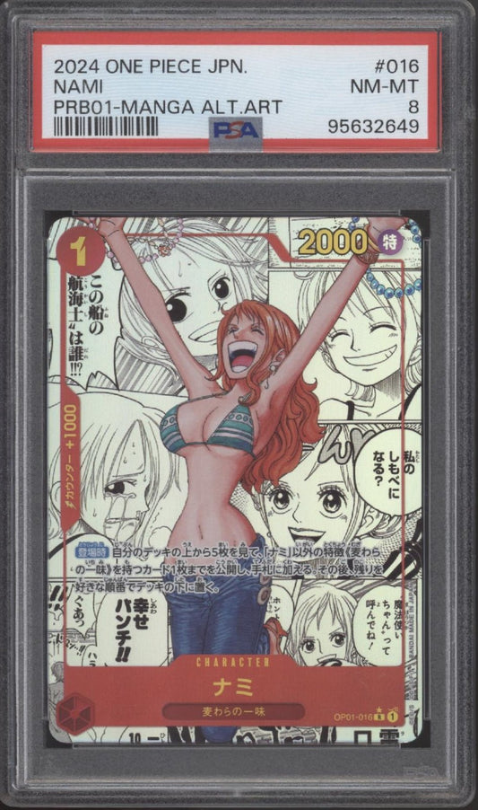 Nami One Piece Card Game Premium Booster Manga Art Japanese #016 PSA 8 - Collector Store LLC