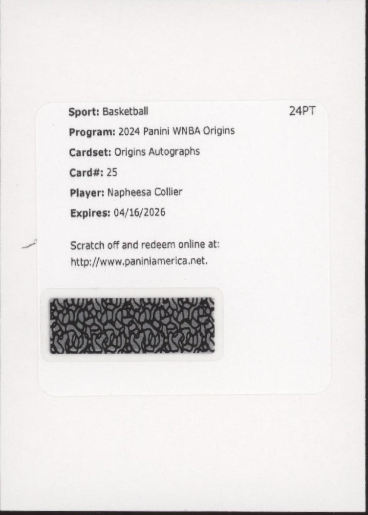 Napheesa Collier 2024 Panini WNBA Origins Redemption Card Auto #25 - Collector Store LLC