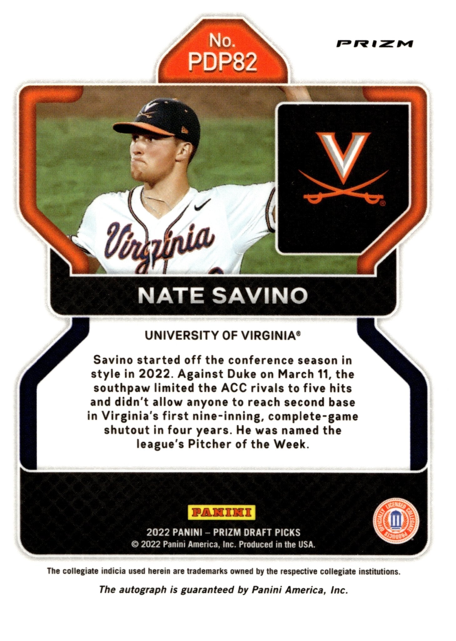 Nate Savino 2022 Panini Prizm Draft Picks Prizm Auto #PDP82 - Collector Store LLC