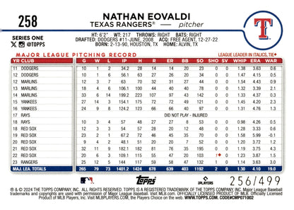 Nathan Eovaldi 2024 Topps Series 1 Green Foilboard 256/499 #258 - Collector Store LLC