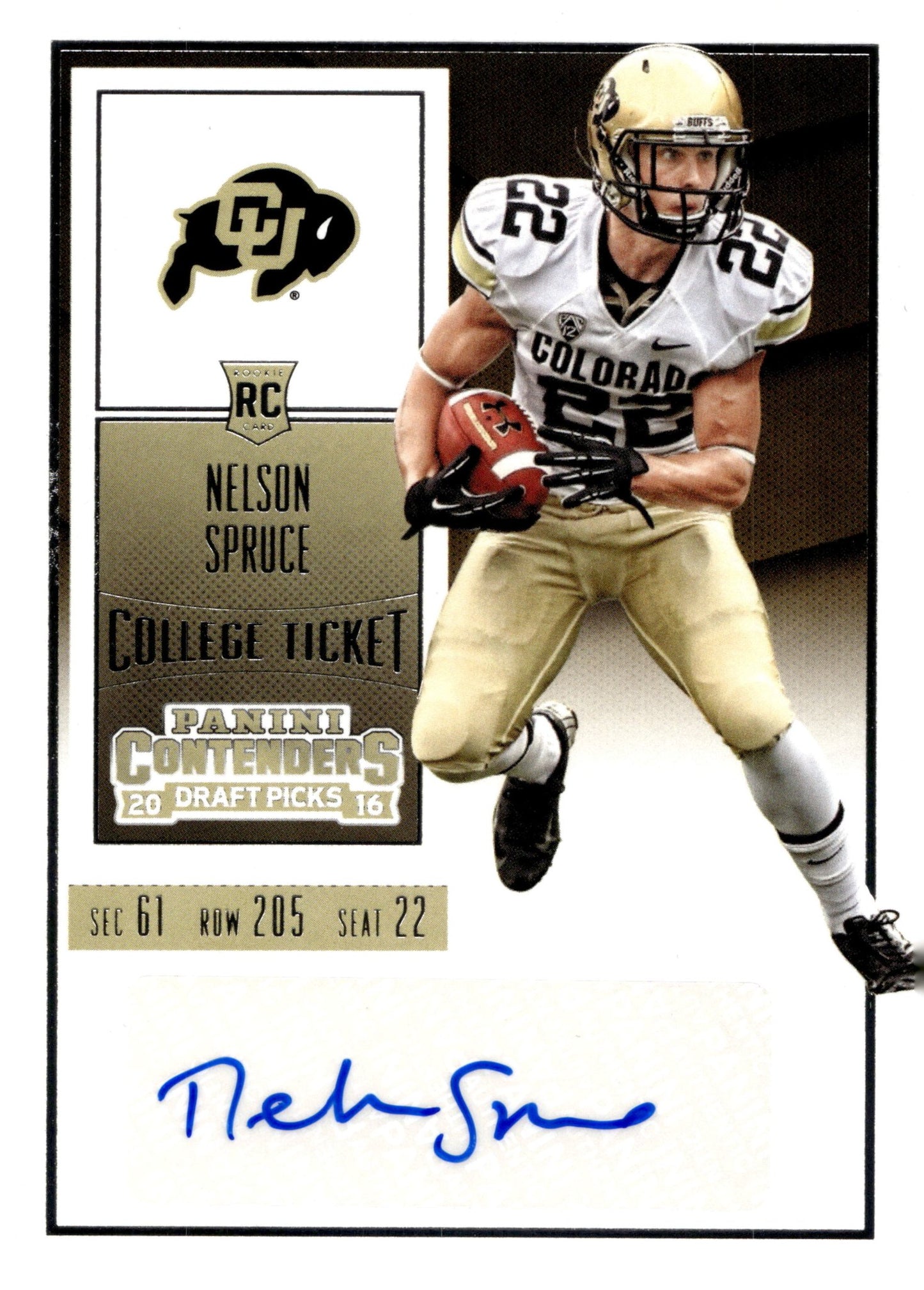 Nelson Spruce 2016 Panini Contenders Draft Picks College Ticket RC Auto #135 - Collector Store LLC