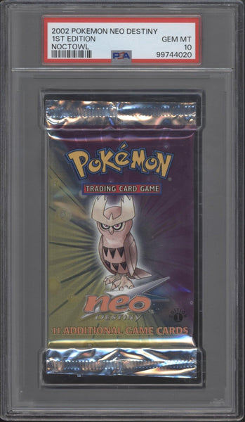 Neo Destiny Pokemon 1st Edition Noctowl Booster Pack PSA 10 Neo Destiny Pokemon 1st Edition Noctowl Booster Pack PSA 10