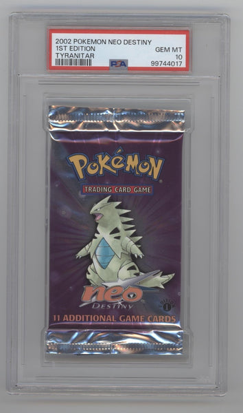 Neo Destiny Pokemon 1st Edition Tyranitar Booster Pack PSA 10 #1 Neo Destiny Pokemon 1st Edition Tyranitar Booster Pack PSA 10 #1