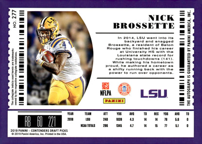 Nick Brossette 2019 Contenders Draft Picks College Ticket Purple RC Auto #277 - Collector Store LLC