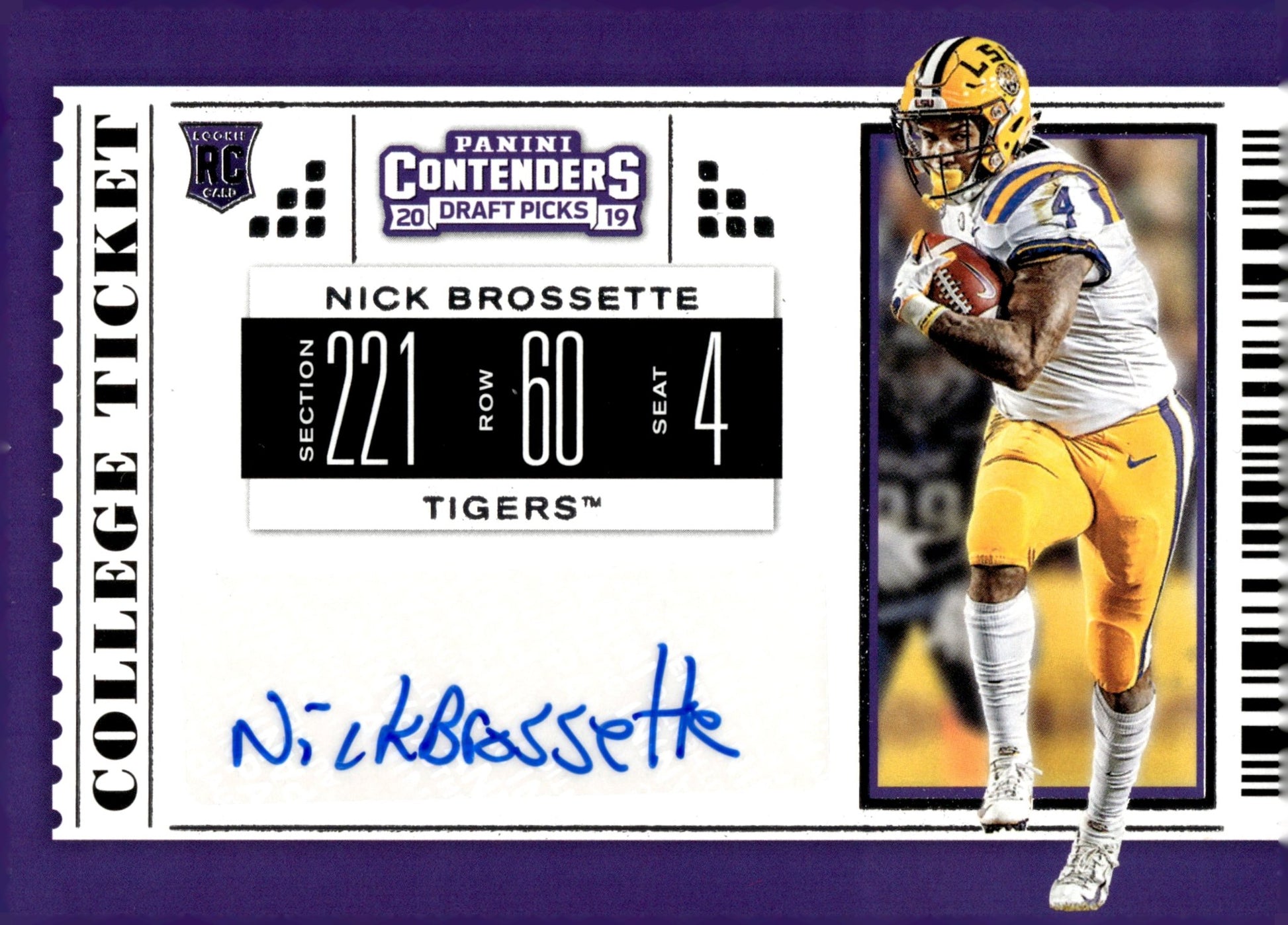 Nick Brossette 2019 Contenders Draft Picks College Ticket Purple RC Auto #277 - Collector Store LLC