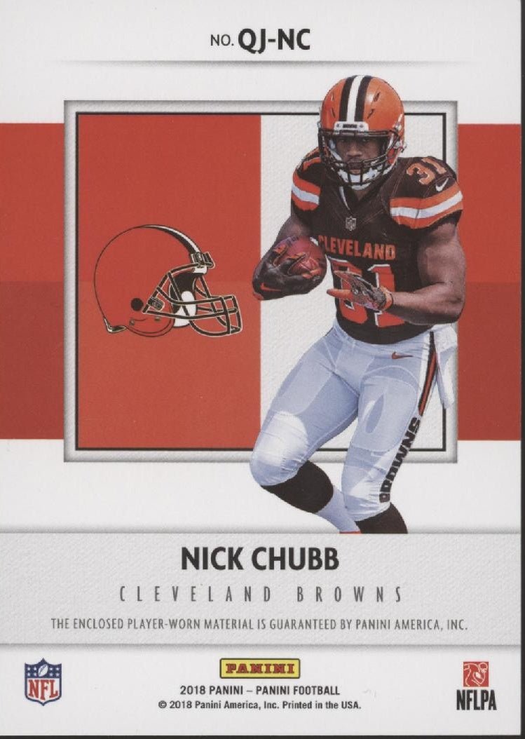 Nick Chubb 2018 Panini Quest Jumbo Rookie Memorabilia Swatch RC #QJ - NC - Collector Store LLC