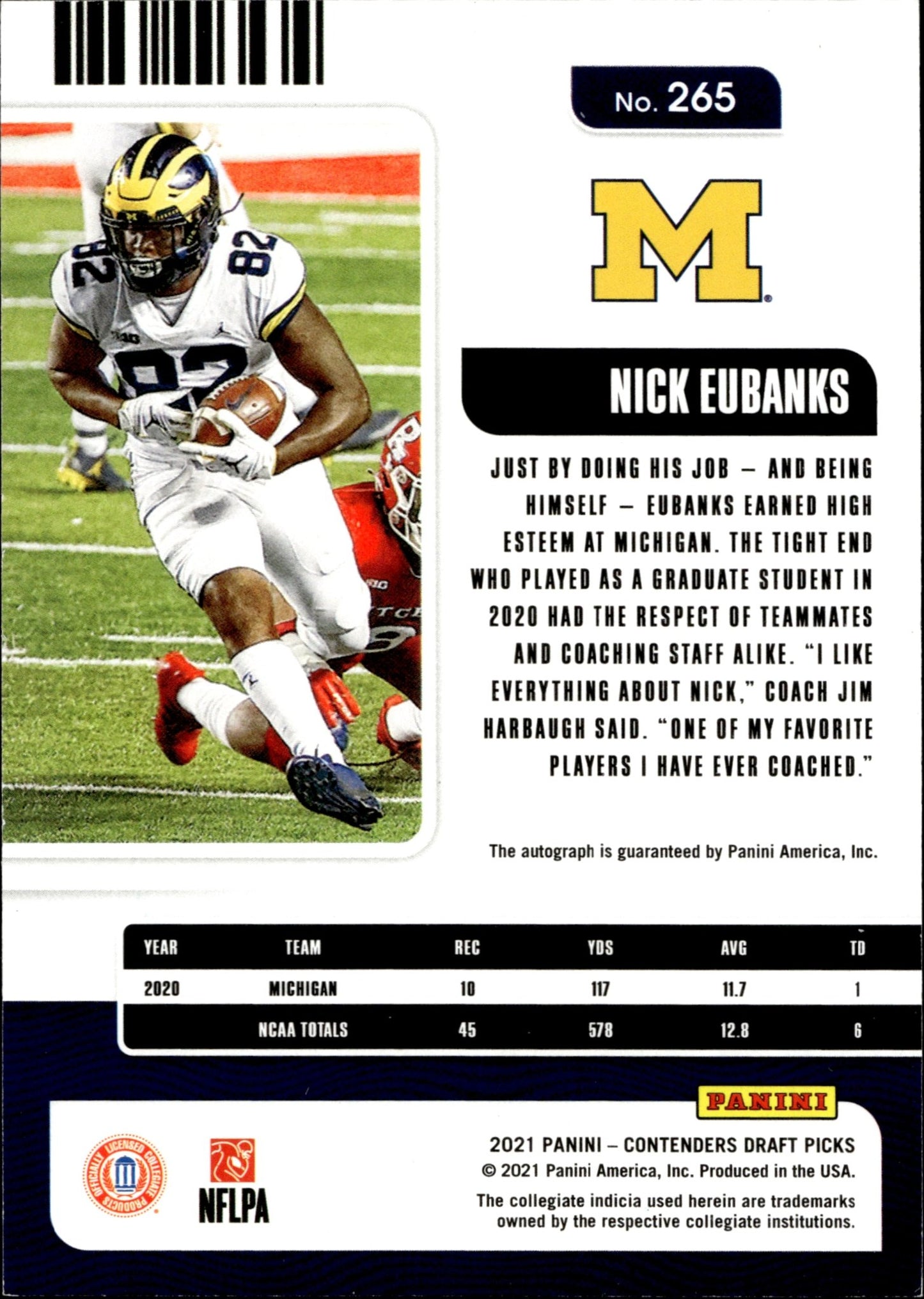 Nick Eubanks 2021 Contenders Draft Picks College Ticket Green RC Auto 01/49 - Collector Store LLC