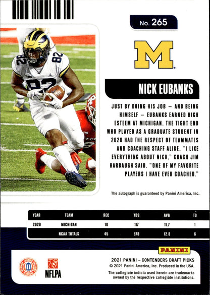 Nick Eubanks 2021 Contenders Draft Picks College Ticket Green RC Auto 01/49 - Collector Store LLC