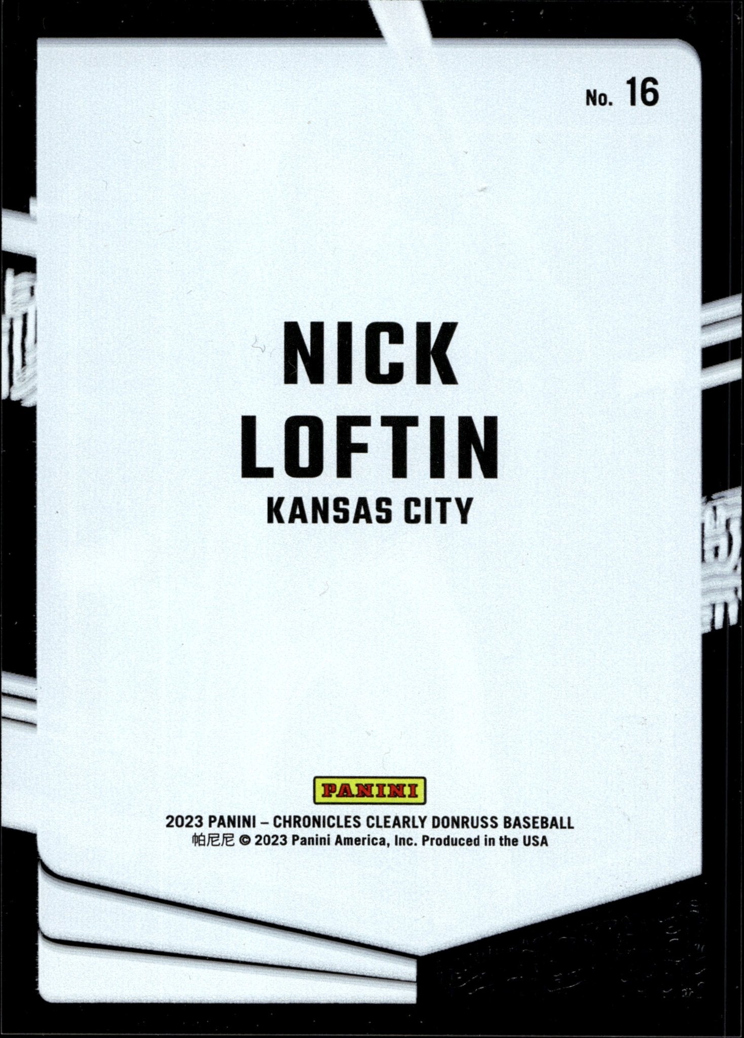 Nick Loftin 2023 Panini Chronicles Clearly Donruss 47/50 #16 - Collector Store LLC