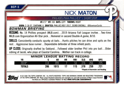 Nick Maton 2021 Bowman Chrome Prospect #BCP - 5 - Collector Store LLC