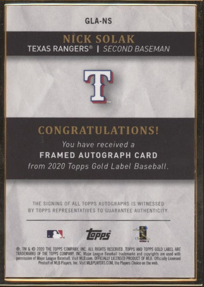 Nick Solak 2020 Topps Gold Label Framed RC Auto 16/50 #GLA - NS - Collector Store LLC