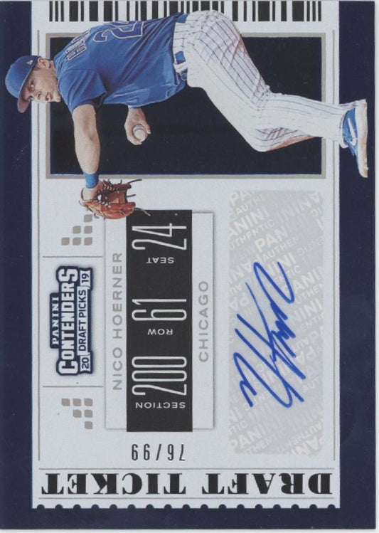 Nico Hoerner 2019 Panini Contenders Draft Picks Draft Ticket Blue Auto 76/99 #19 - Collector Store LLC