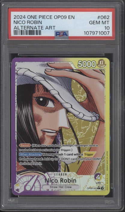 Nico Robin One Piece Card Game Emperors in the New World Alt Art #062 PSA 10 Nico Robin One Piece Card Game Emperors in the New World Alt Art #062 PSA 10