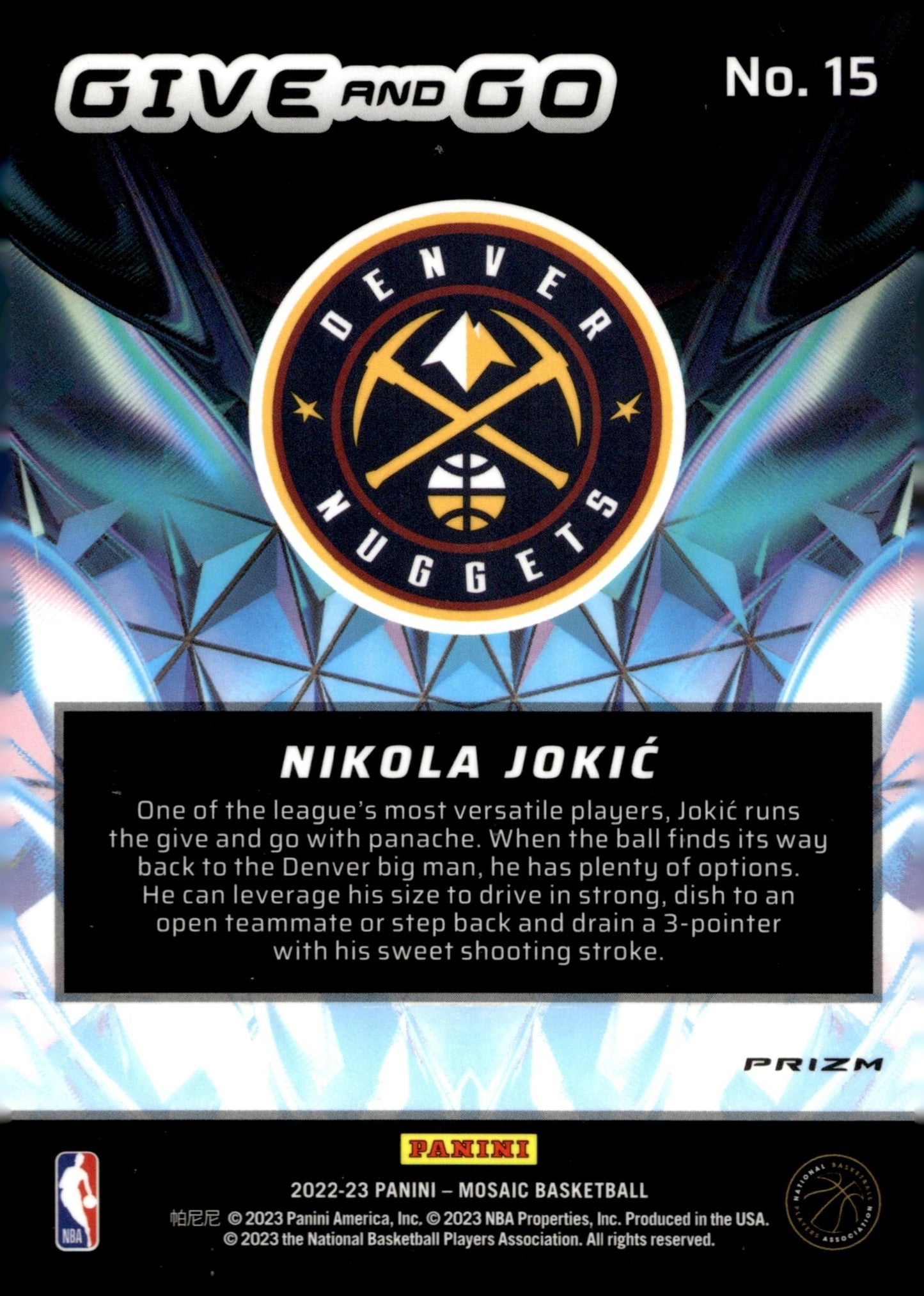 Nikola Jokic 2022 - 23 Panini Mosaic Give & Go Prizm #15 - Collector Store LLC