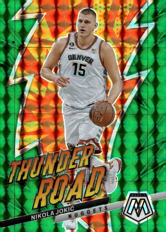 Nikola Jokic 2022 - 23 Panini Mosaic Thunder Road Green Prizm #17 - Collector Store LLC