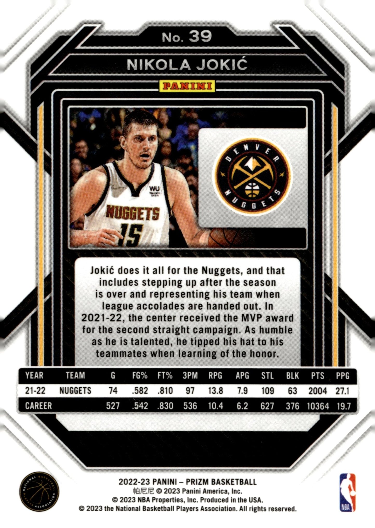 Nikola Jokic 2022 - 23 Panini Prizm #39 - Collector Store LLC