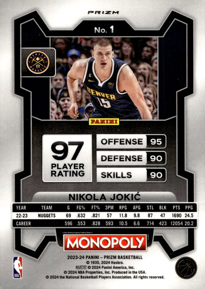 Nikola Jokic 2023 - 24 Panini Prizm Monopoly Purple Wave Prizm #1 - Collector Store LLC