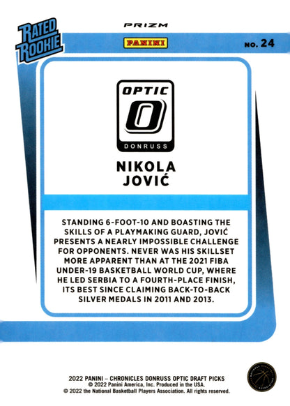 Nikola Jovic 2022 Chronicles Donruss Optic Draft Picks Rated Pink Prizm RC #24 - Collector Store LLC