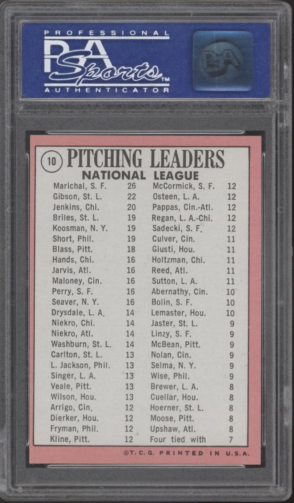 NL Pitch Leaders 1969 Topps Marichal / Gibson / Jenkins #10 PSA 7 - Collector Store LLC