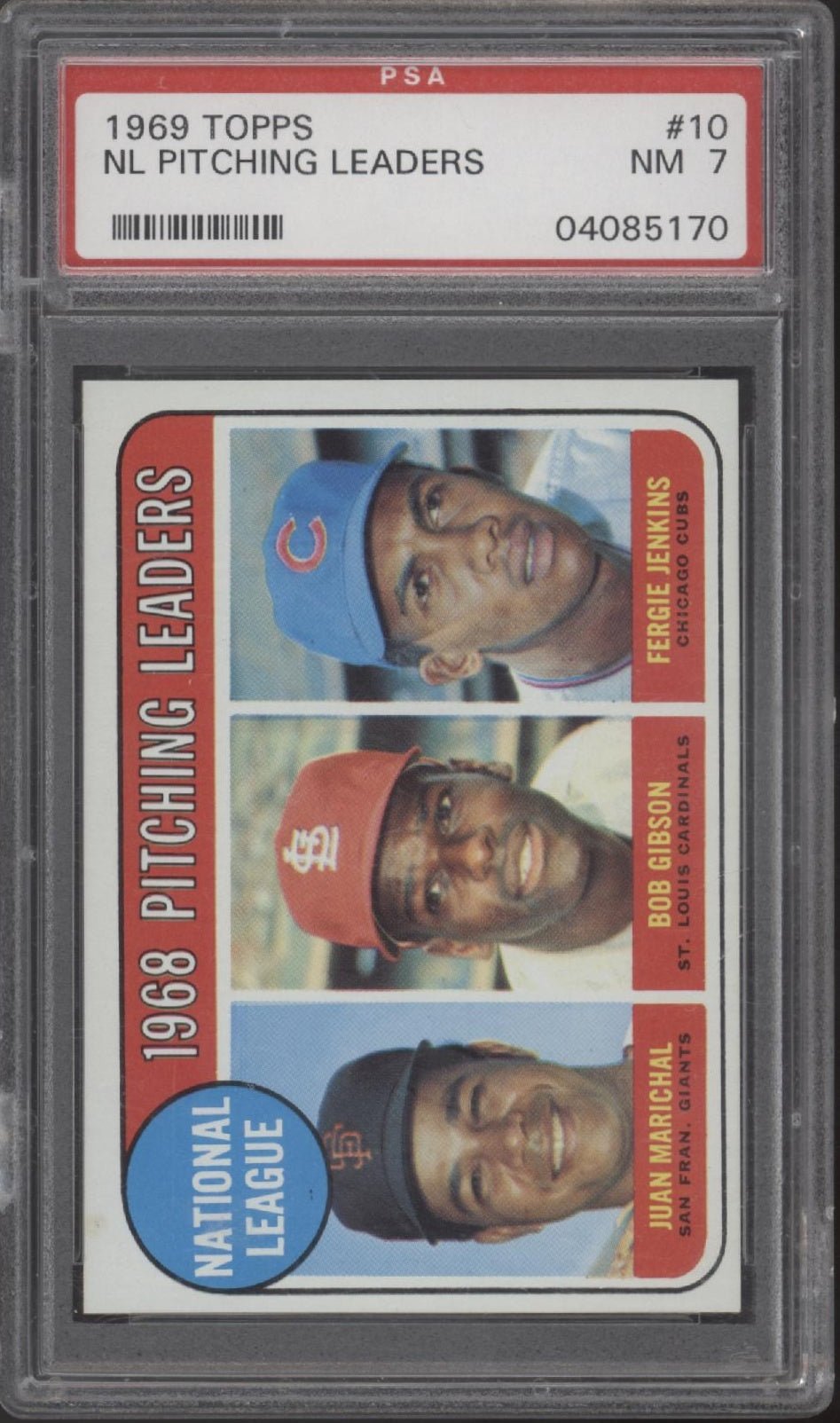 NL Pitch Leaders 1969 Topps Marichal / Gibson / Jenkins #10 PSA 7 - Collector Store LLC