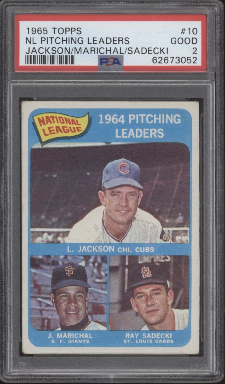 NL Pitching Leaders 1965 Topps Jackson / Marichal / Sadecki #10 PSA 2 - Collector Store LLC