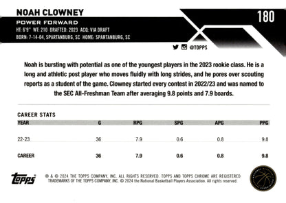 Noah Clowney 2024 Topps Chrome Pink Refractor RC #180 - Collector Store LLC