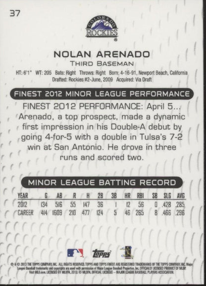 Nolan Arenado 2013 Topps Finest RC #37 - Collector Store LLC