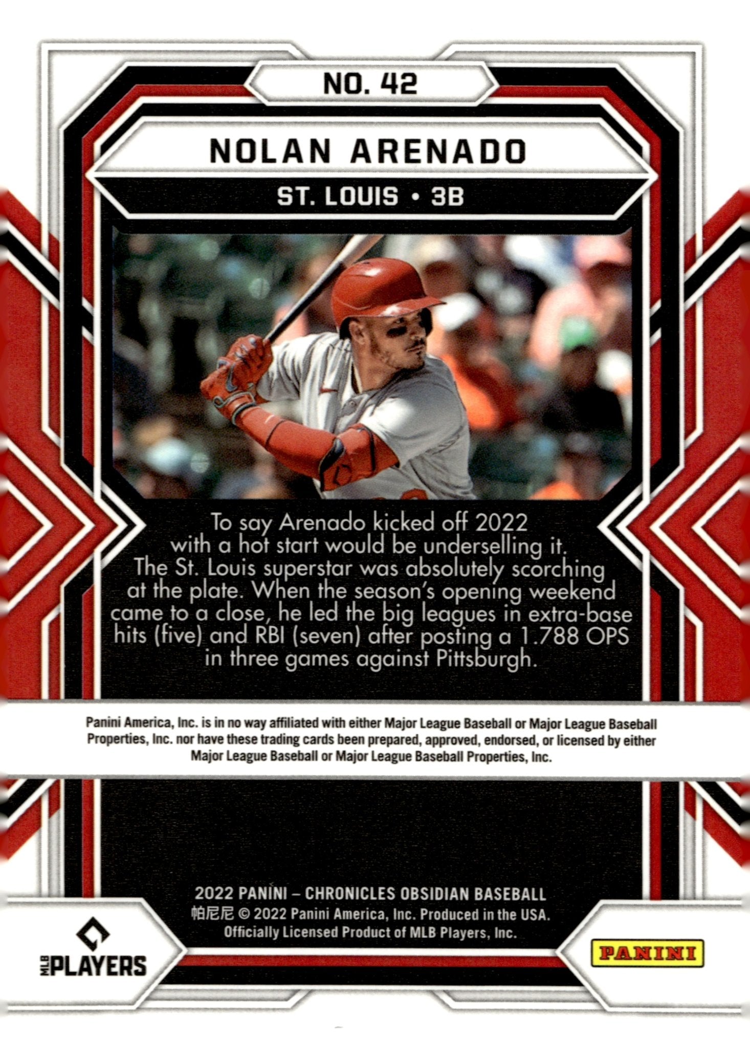 Nolan Arenado 2022 Panini Chronicles Obsidian #42 - Collector Store LLC