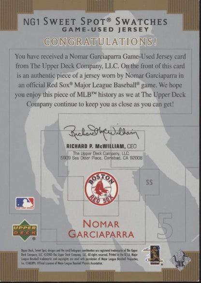 Nomar Garciaparra 2003 Upper Deck Sweet Sport Swatches #NG1 - Collector Store LLC