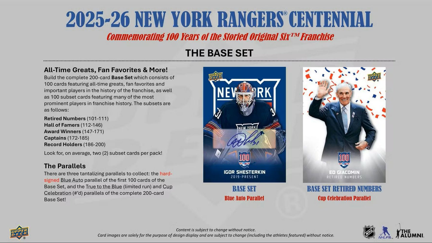 2025-26 Upper Deck New York Rangers Centennial Hobby Box *Contact Us To Order*