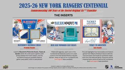 2025-26 Upper Deck New York Rangers Centennial Hobby Box *Contact Us To Order*