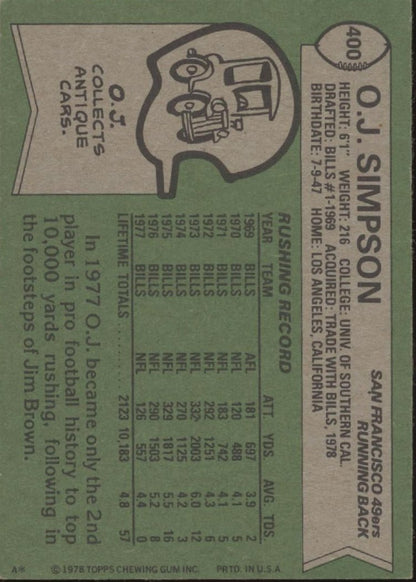 OJ Simpson 1978 Topps #400 San Francisco 49ers EX - Collector Store LLC