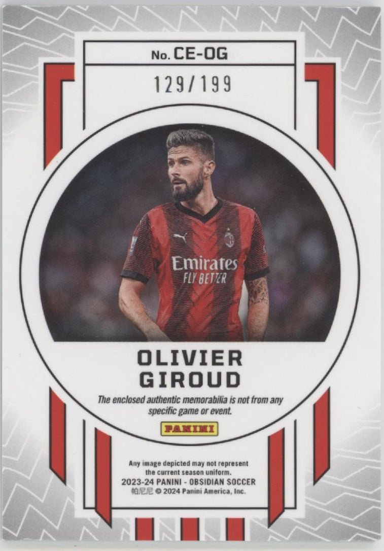 Olivier Giroud 2023 - 24 - Panini Obsidian Cutting Edge Swatch 129/199 CE - OG - Collector Store LLC