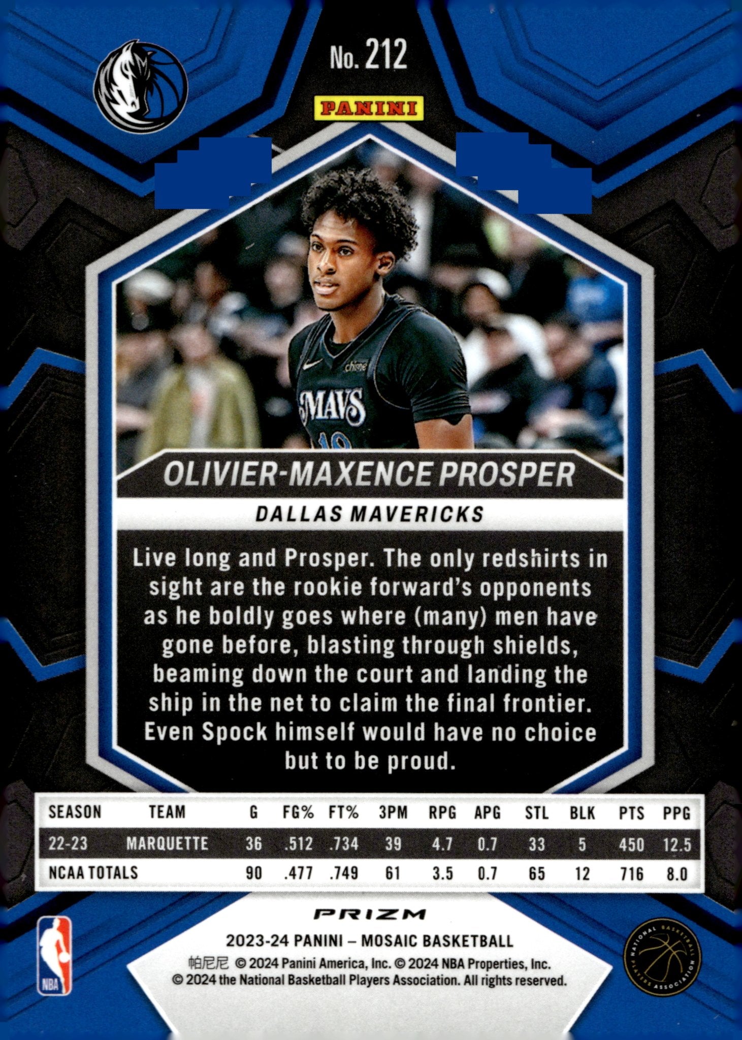 Olivier - Maxence Prosper 2023 - 24 Panini Mosaic Prizm RC #212 - Collector Store LLC