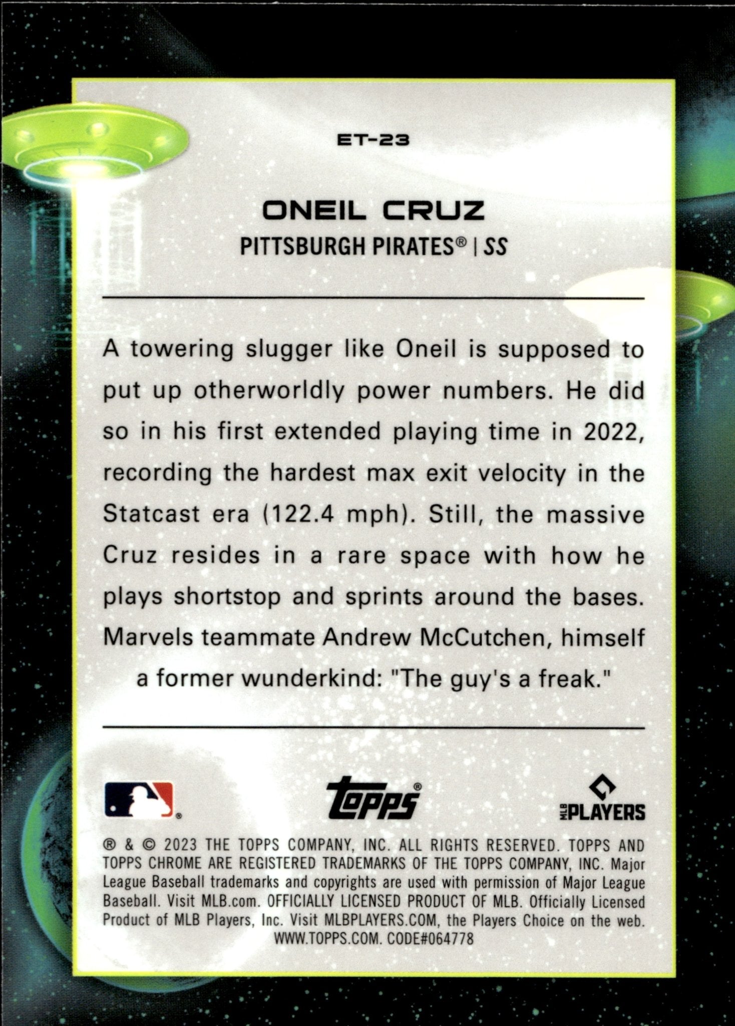 Oneil Cruz 2023 Topps Chrome Cosmic Extraterrestrial Talent! Refractor #ET - 23 - Collector Store LLC