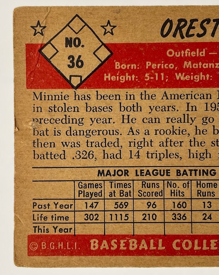 Orestes Minoso 1953 Bowman #36 Chicago White Sox VG - Collector Store LLC