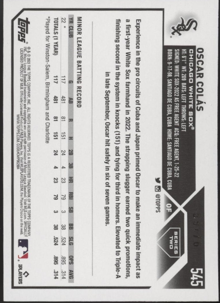 Oscar Colas 2023 Topps Series 2 Independence Day RC 59/76 #545 - Collector Store LLC