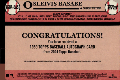 Osleivis Basabe 2024 Topps '89 RC Auto #89BA - BAS - Collector Store LLC