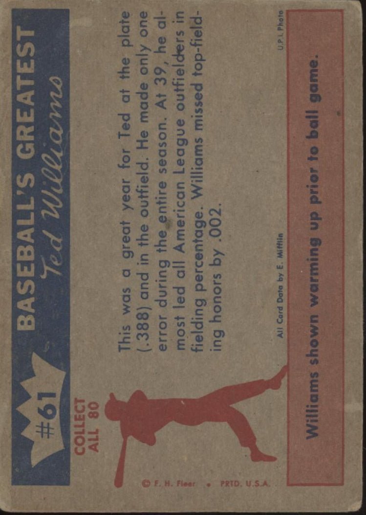 Outfielder Ted 1959 Fleer Ted Williams #61 Boston Red Sox EX - Collector Store LLC