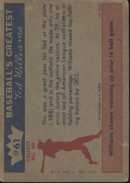 Outfielder Ted 1959 Fleer Ted Williams #61 Boston Red Sox EX - Collector Store LLC